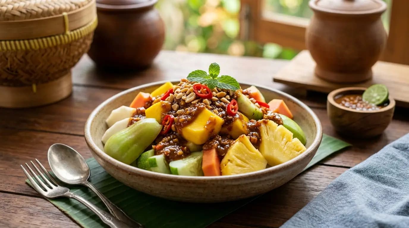 Resep Rujak Buah Segar dengan Bumbu Pedas Manis