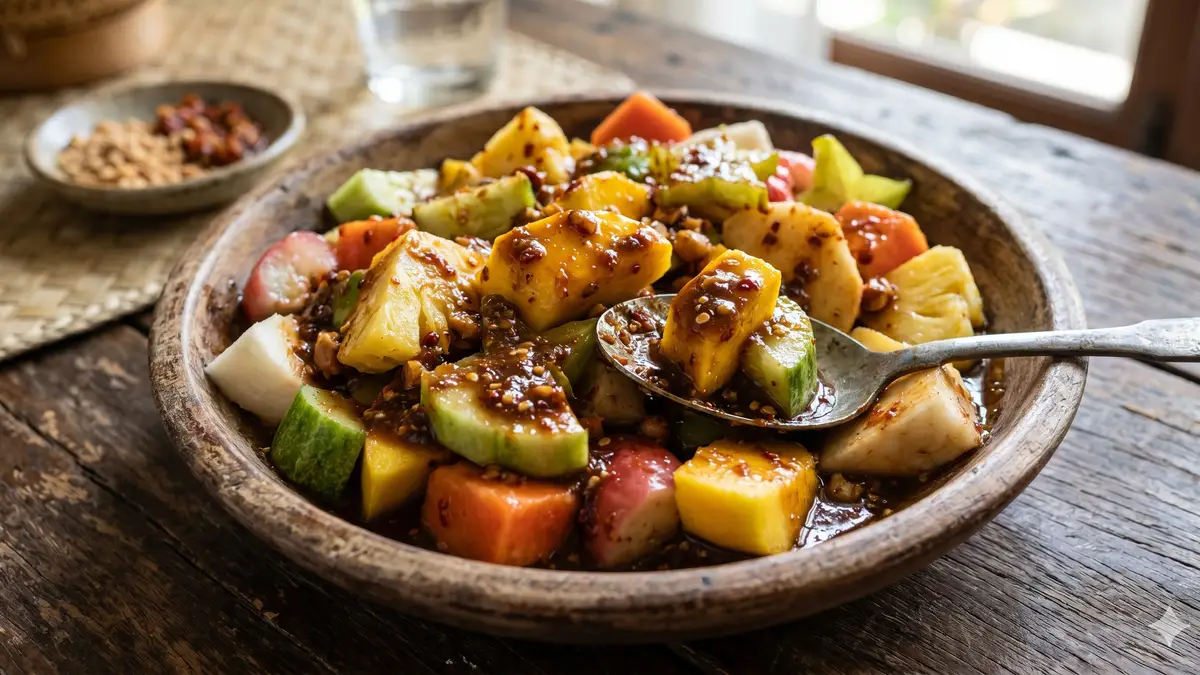 Potongan buah segar dengan bumbu sebagai inspirasi merakit asinan Bogor