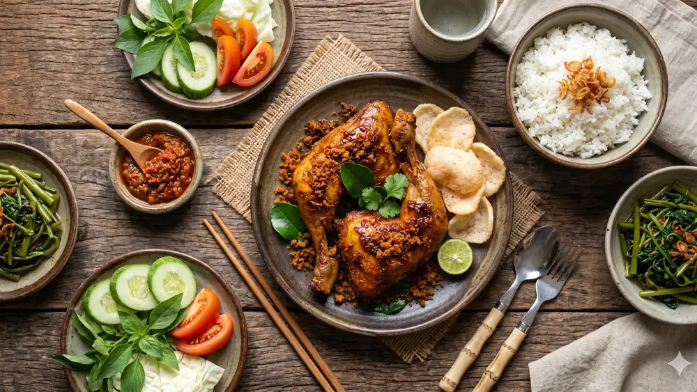 ayam kalasan goreng kecokelatan yang empuk dan gurih
