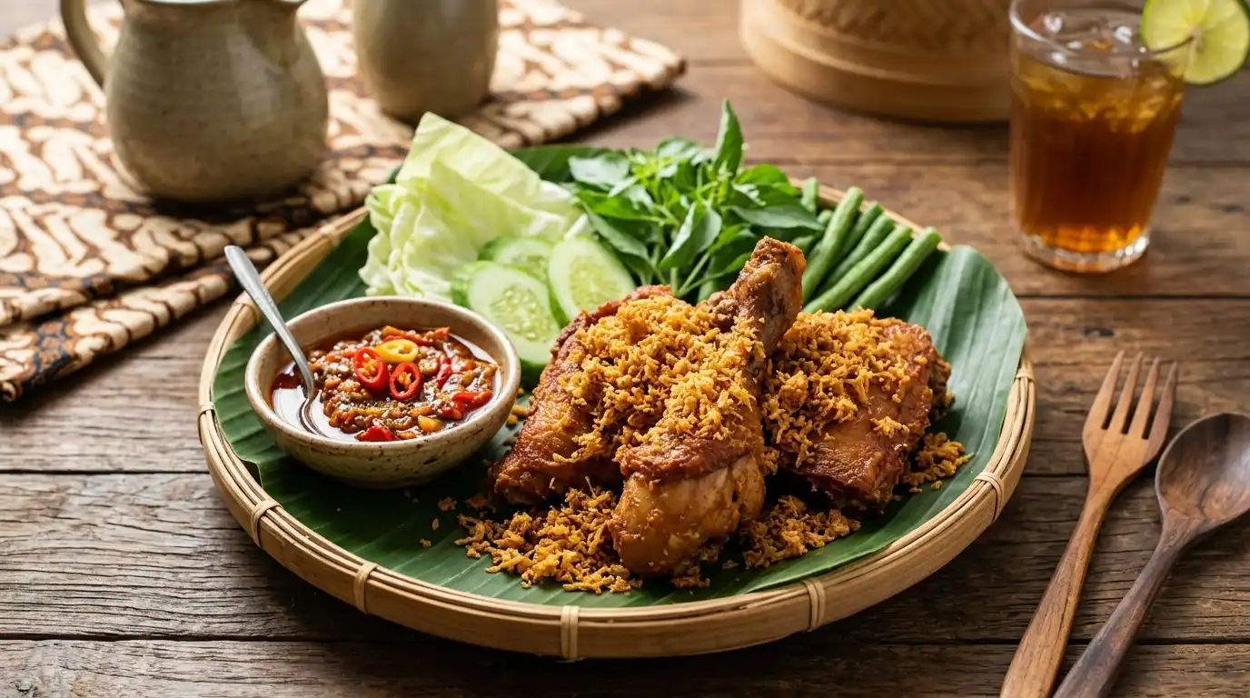 ayam kalasan goreng kecokelatan yang empuk dan gurih