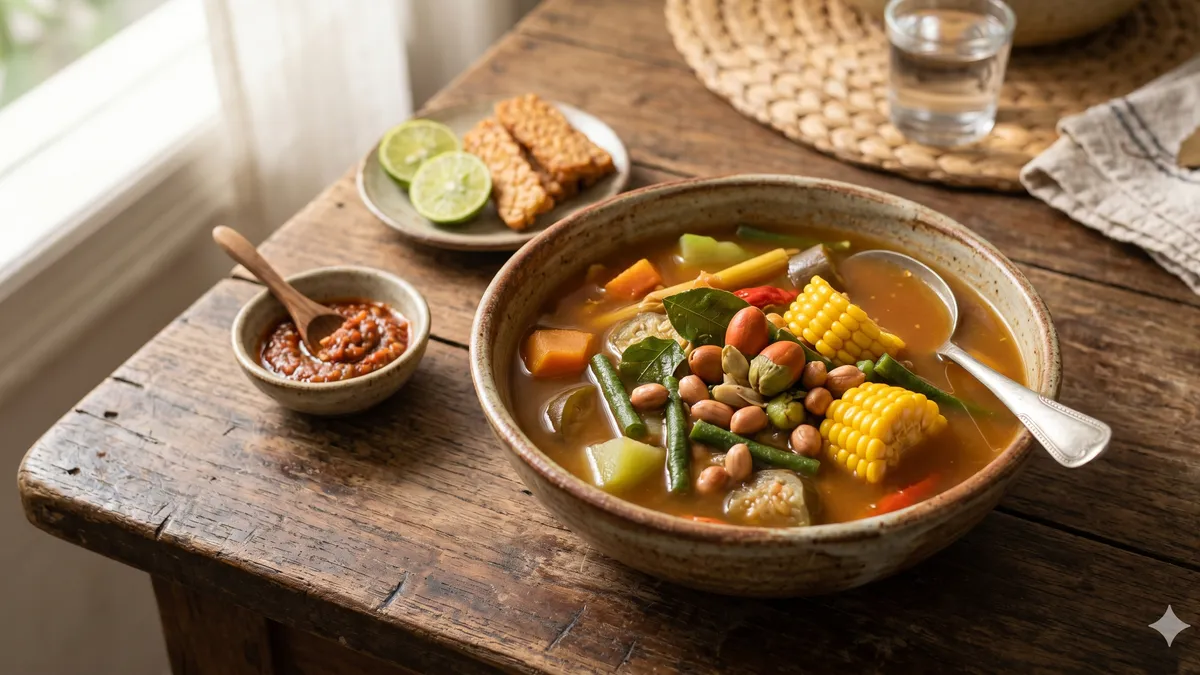 Sayur asem siap disajikan dengan nasi