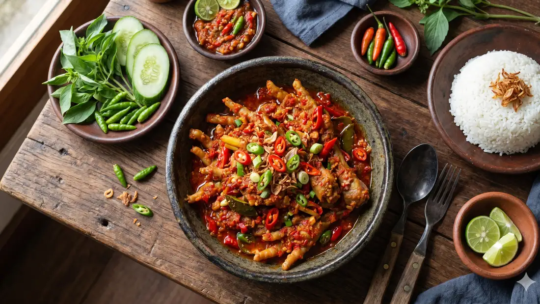 Ceker mercon pedas dengan bumbu merah yang menggoda
