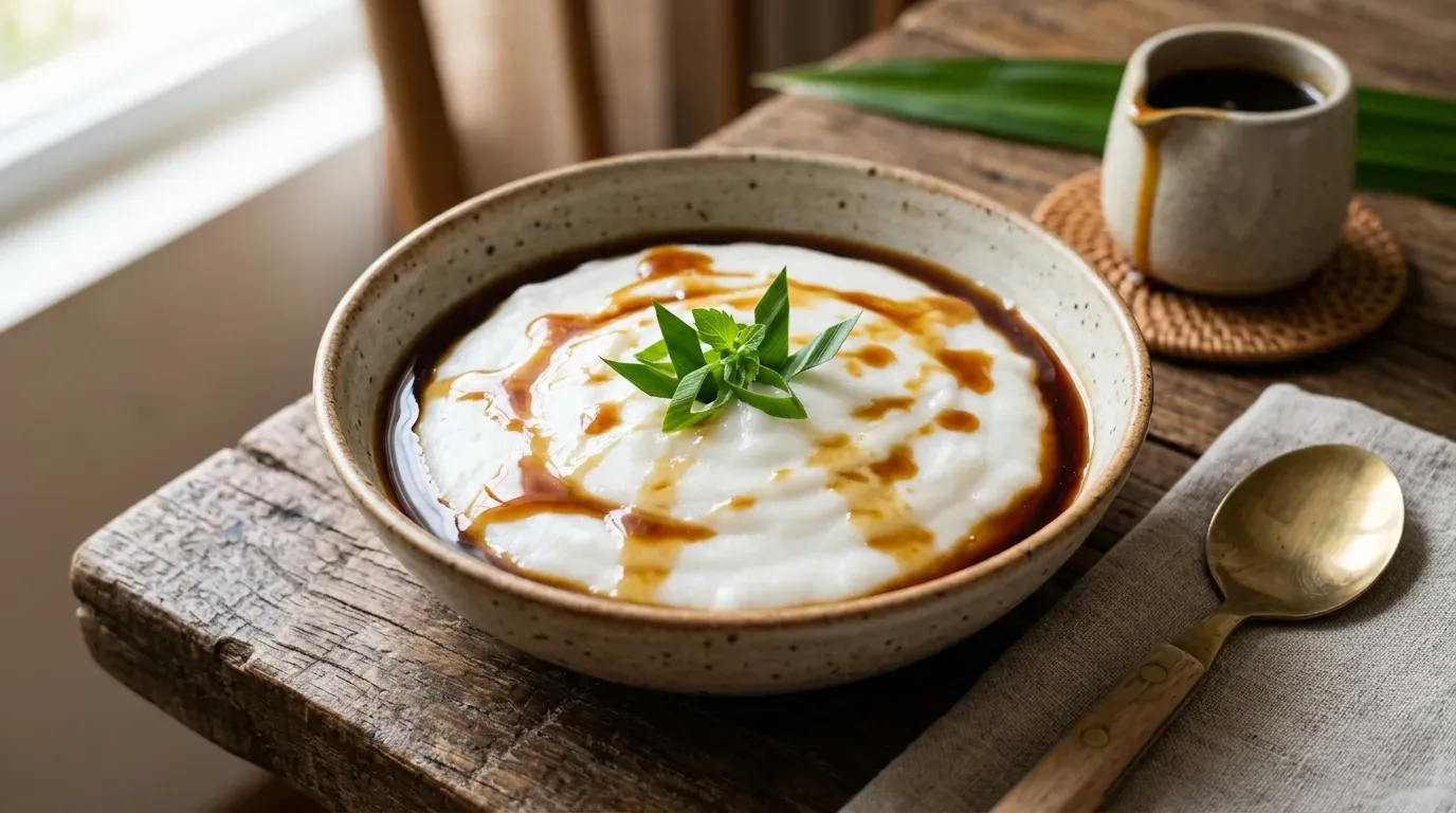 Bubur sumsum tradisional Indonesia dengan kuah santan