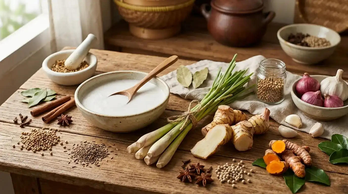 bumbu opor ayam tradisional dengan rempah-rempah segar