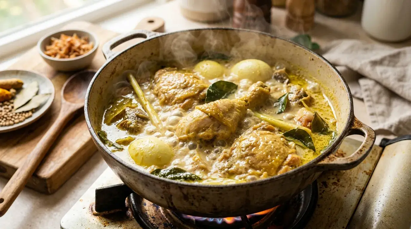 bumbu opor ayam siap dimasak dengan ayam dan santan