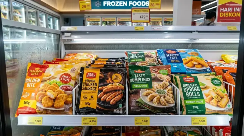 berbagai jenis frozenfood dalam kemasan menarik