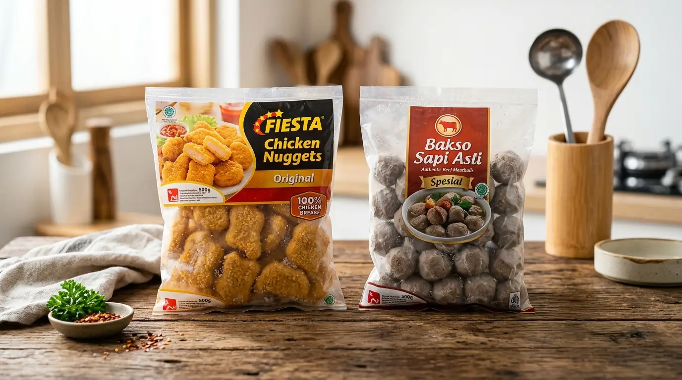 produk frozenfood nugget dan bakso dalam kemasan plastik