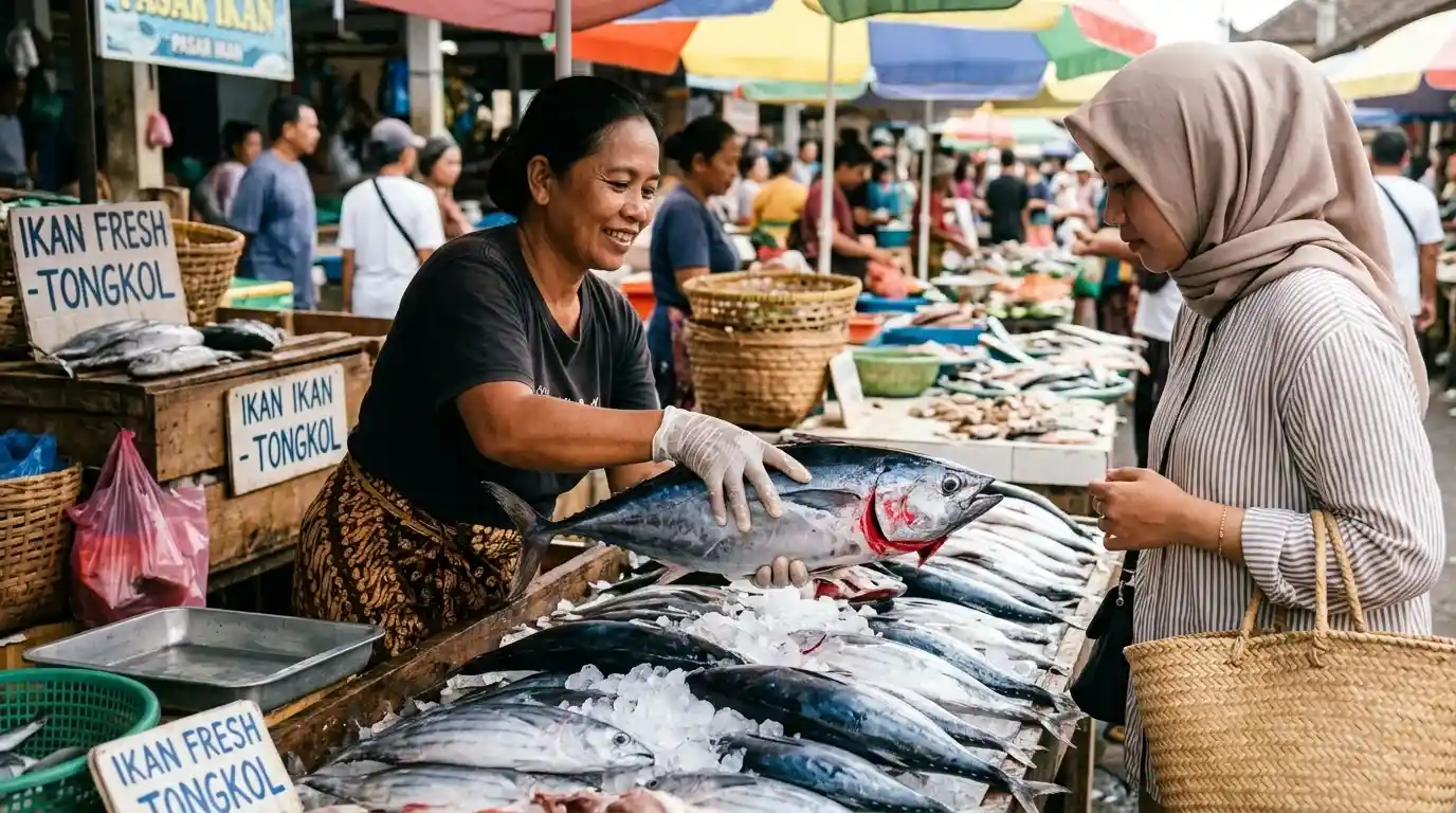 ikan tongkol segar di pasar ikan tradisional