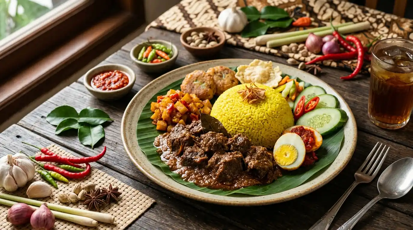 makanan tradisional nusantara dengan bumbu-bumbu pilihan
