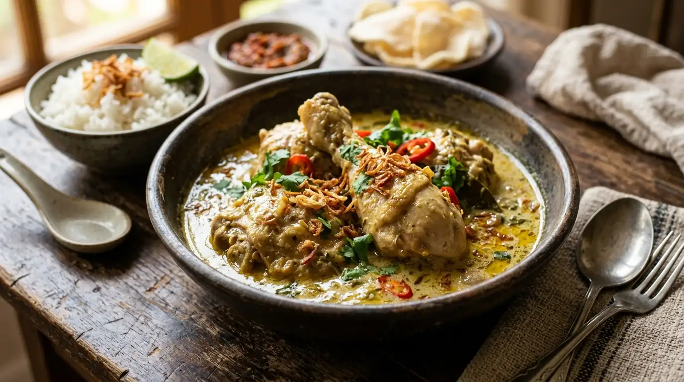 Opor ayam tradisional dengan kuah santan kental dan rempah