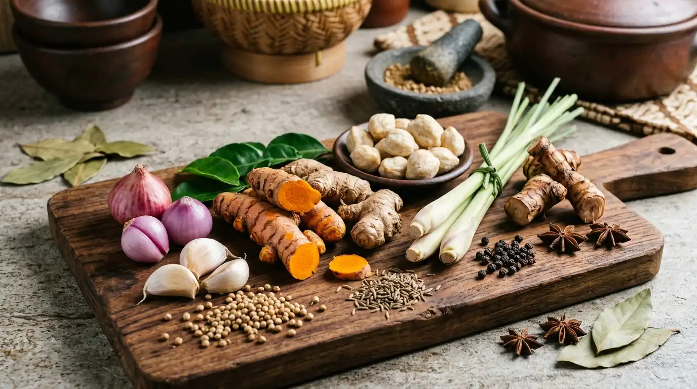 Rempah-rempah segar untuk membuat bumbu opor ayam yang harum