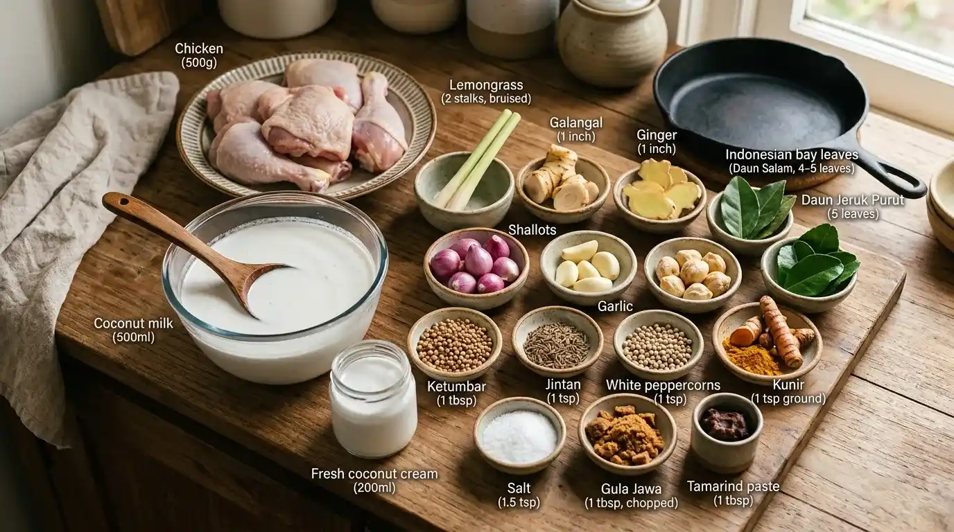 bahan-bahan segar untuk membuat resep opor ayam