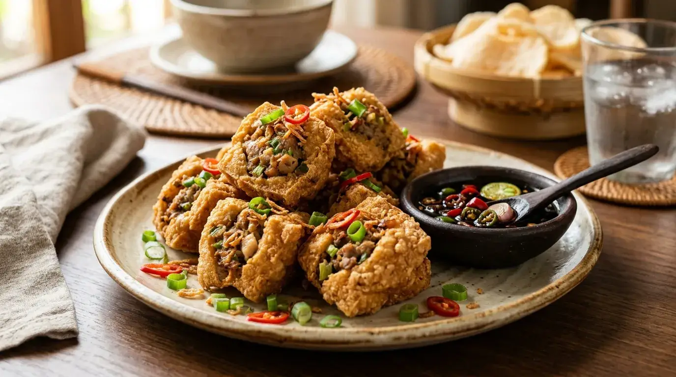 tahu walik goreng dengan isian daging