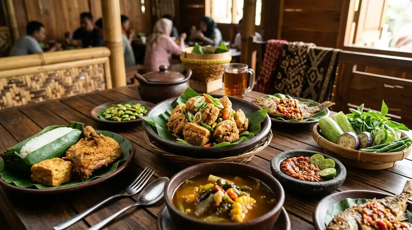 tahu walik disajikan dengan sambal dan sayuran segar