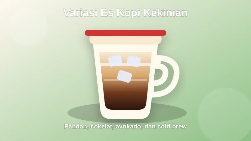 Variasi es kopi kekinian dengan rasa pandan cokelat dan cold brew