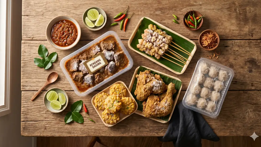 Aneka frozen food Indonesia populer termasuk sosis, nugget, bakso, dan dimsum siap saji