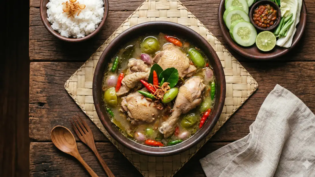 Garang asem ayam dalam bungkusan daun pisang