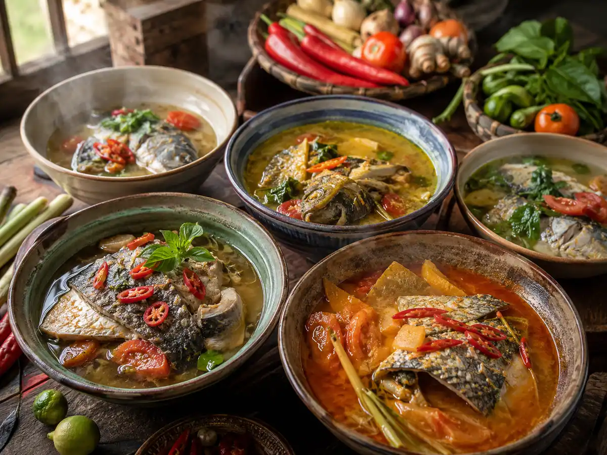 Aneka variasi pindang ikan dari berbagai daerah Indonesia disajikan dalam mangkuk