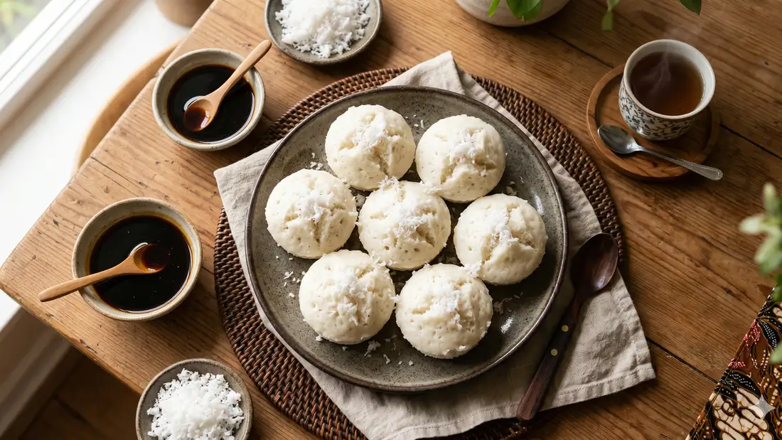 Kue apem tradisional dengan taburan kelapa parut