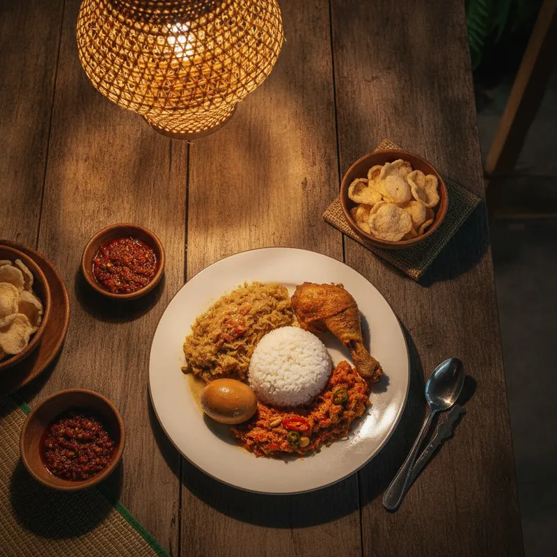 Makanan malam Jogja dengan sajian gudeg di meja