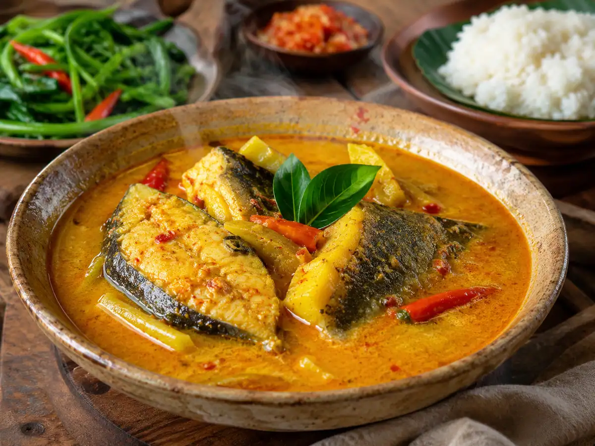 Gulai ikan patin tempoyak khas Riau berkuah kuning kemerahan
