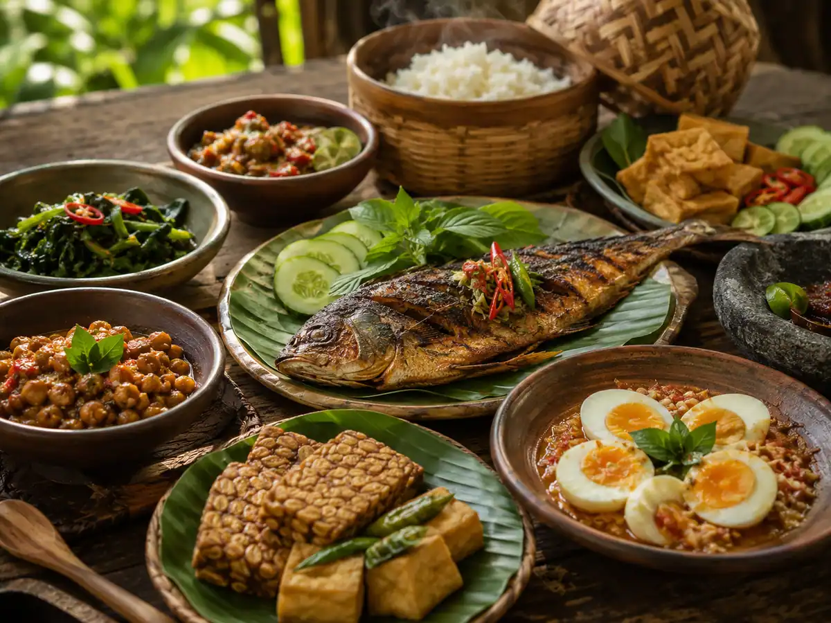 Beragam sumber protein hewani dan nabati seperti ikan, telur, tempe, dan tahu