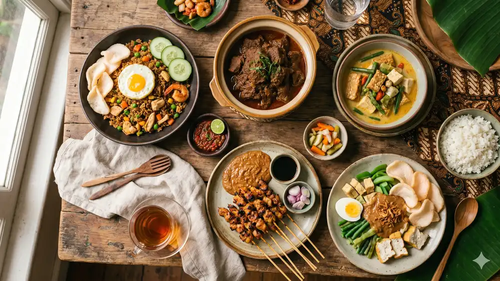 Berbagai hidangan makanan enak Indonesia