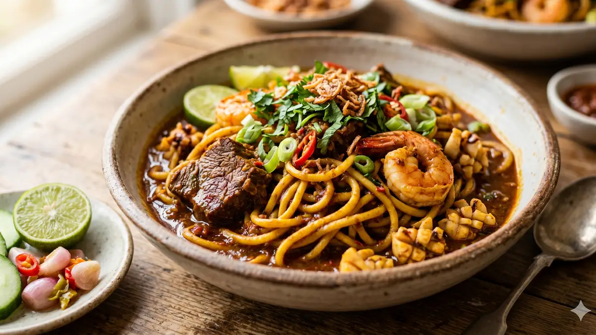 Sate matang khas Aceh dengan bumbu kacang dan lontong