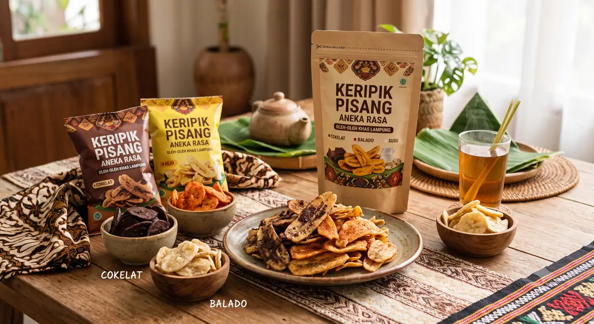 Keripik pisang aneka rasa oleh-oleh khas Lampung dalam kemasan