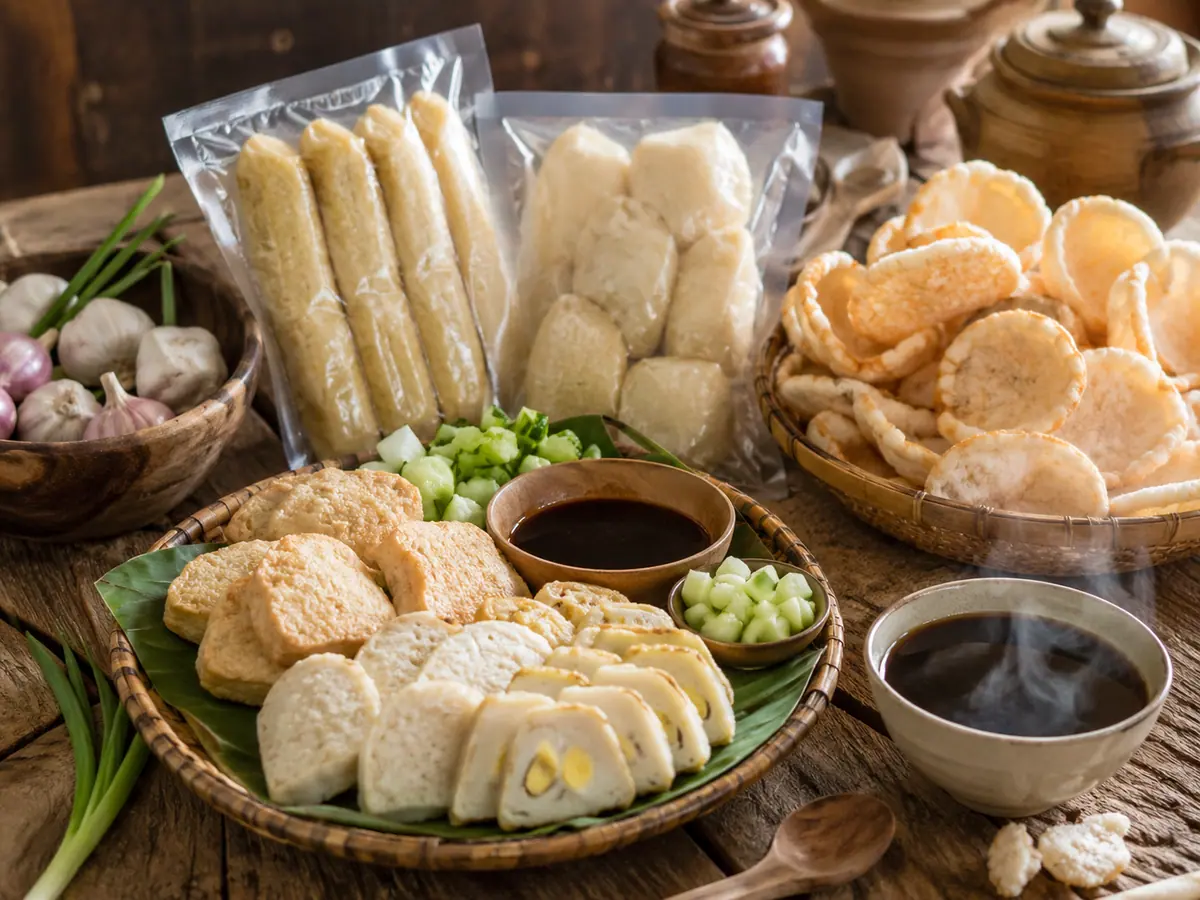 Pempek kemasan vakum dan kemplang sebagai oleh-oleh khas Palembang