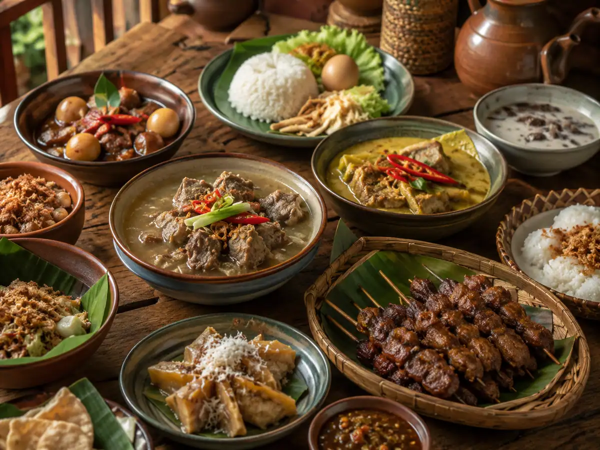Aneka makanan khas Solo tersaji lengkap di atas meja