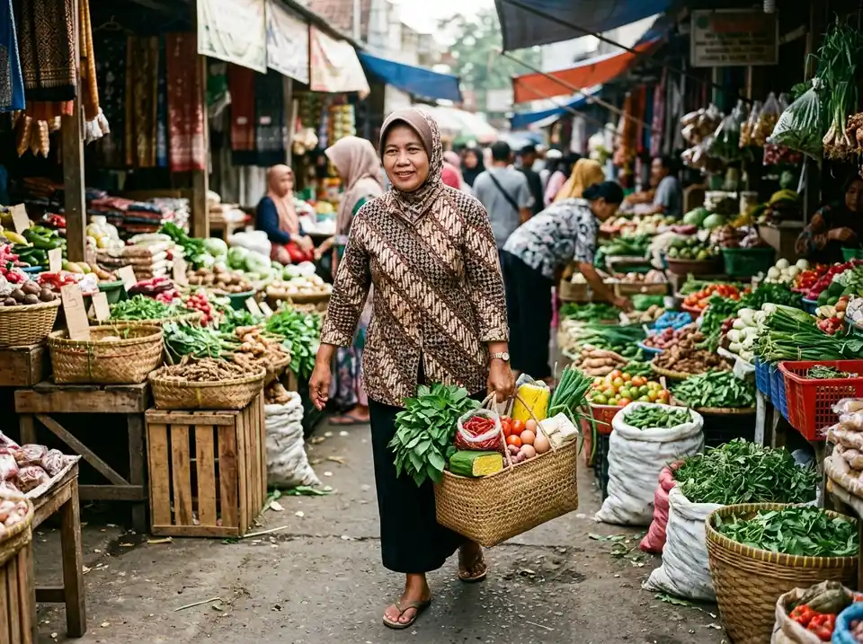Berbelanja sayur dan bahan masakan segar di pasar tradisional Indonesia