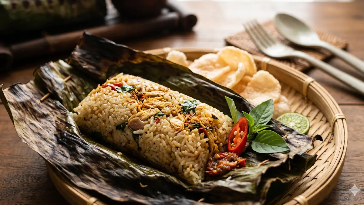 Proses pembakaran nasi bakar di atas arang