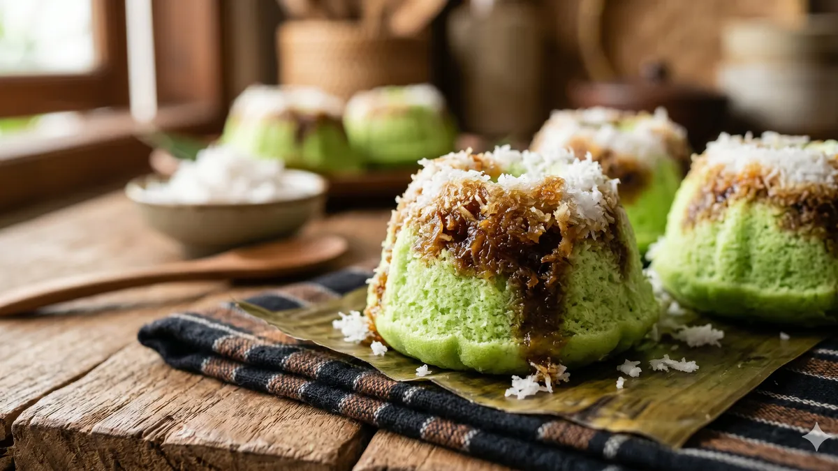 Putu ayu yang baru matang dari kukusan