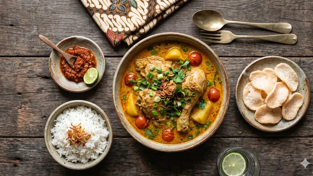 gulai ayam santan padang dengan kuah kuning gurih