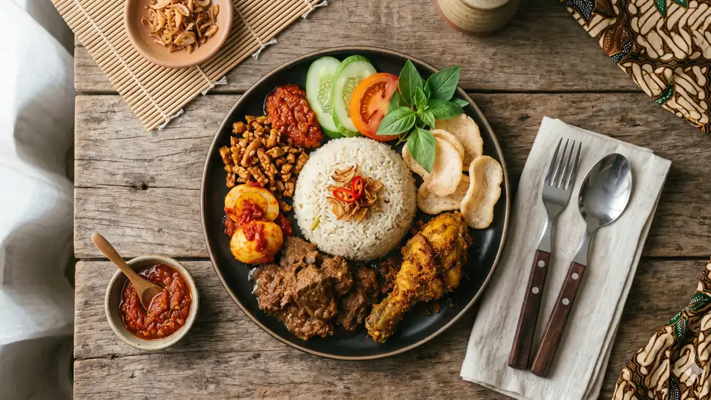 nasi uduk betawi gurih dengan lauk pendamping