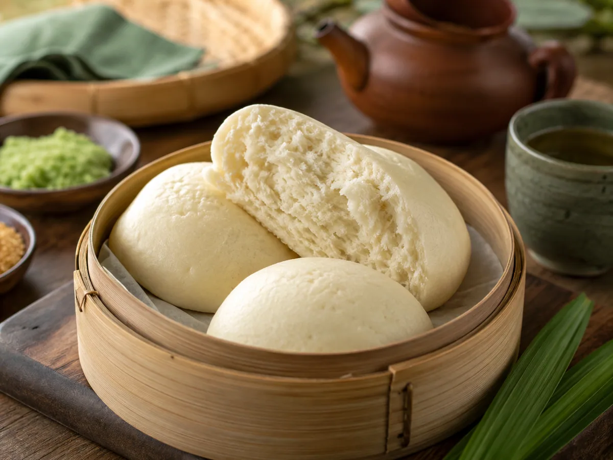 Tekstur roti kukus lembut berserat halus saat dibelah