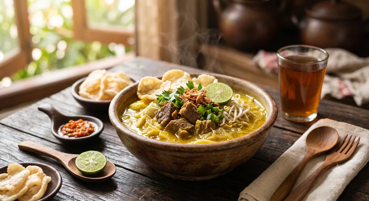 Soto Sokaraja versi daging sapi dengan kuah kuning gurih
