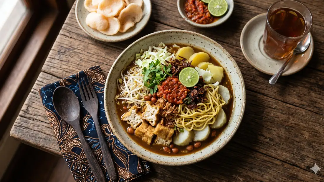 Tahu campur Lamongan dengan kuah petis