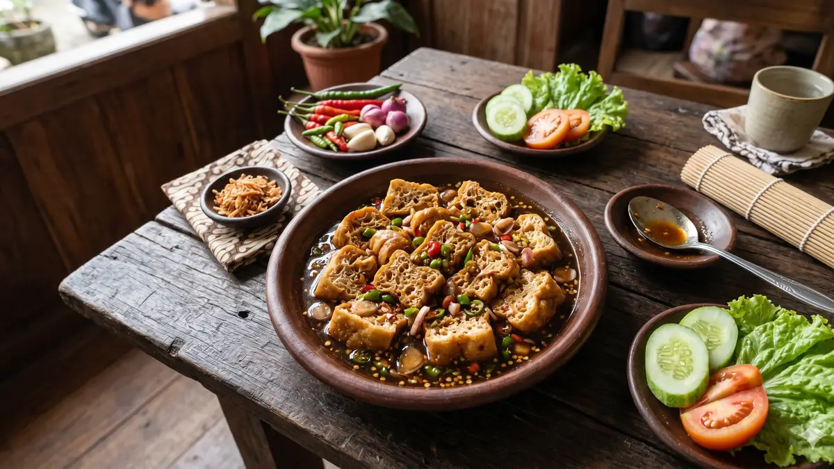 Tahu gejrot khas Cirebon dengan kuah pedas manis