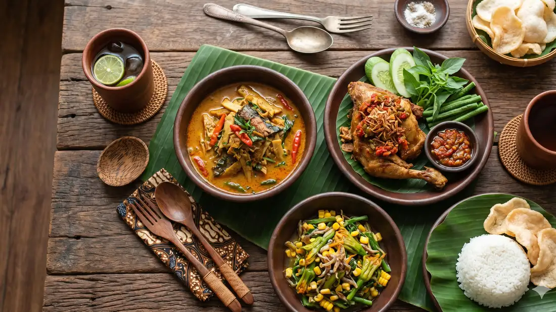 Suasana warung makan dengan berbagai lauk pauk rumahan